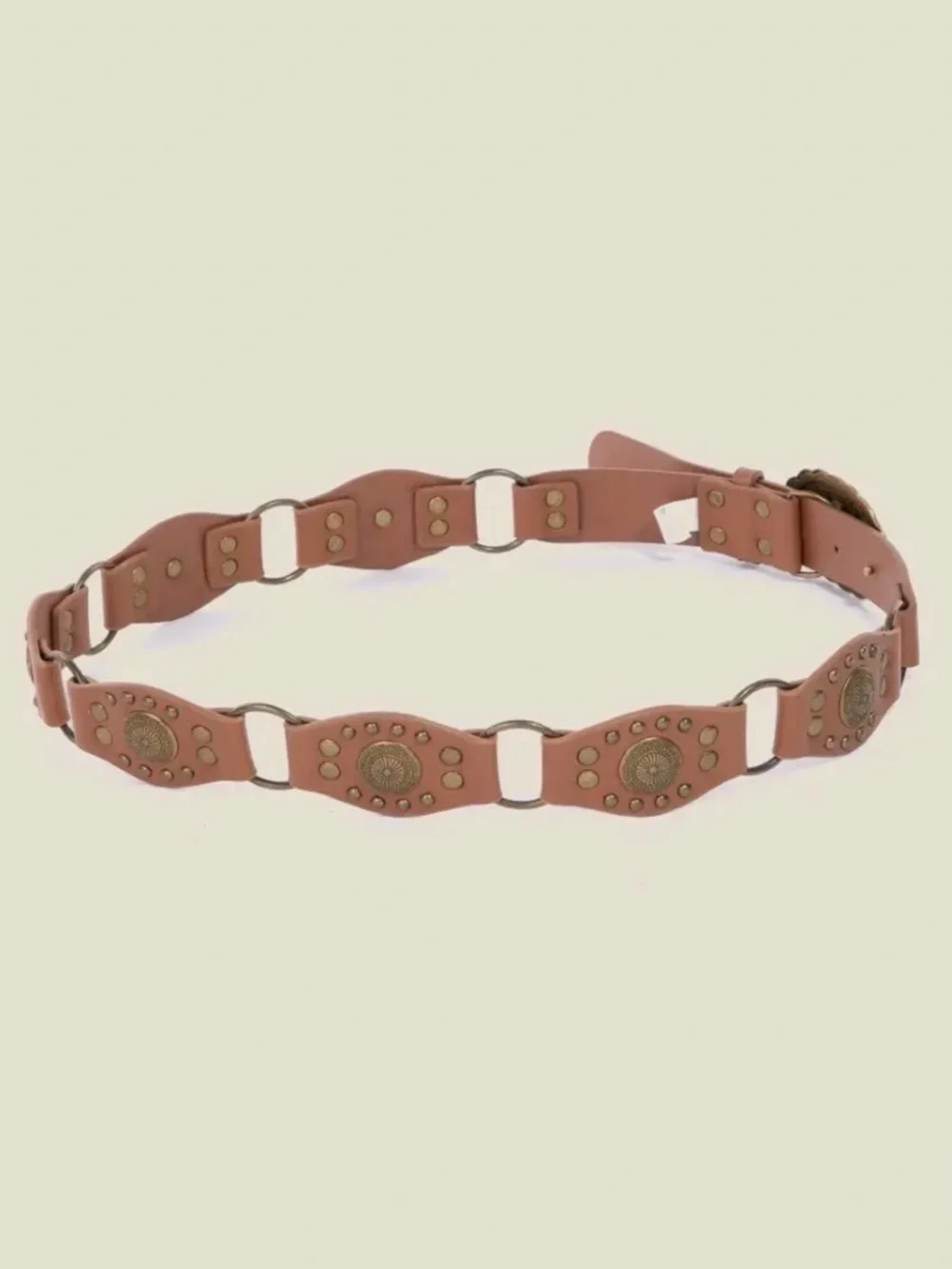 Brown Oval Concho Disc Vegan Leather Link Belt